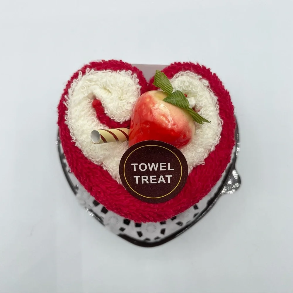 red strawberry heart cake cotton microfiber bath hand face towel treat